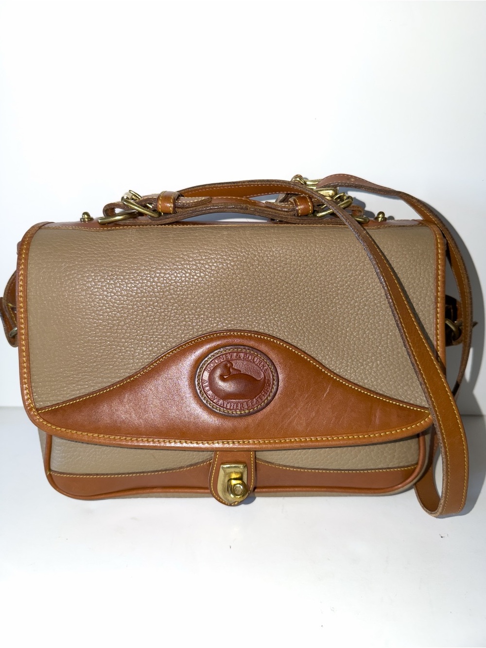 Vintage Dooney & Bourke Carrier Bag Khaki w/Brittish Tan Trim, Large - Picture 2 of 15